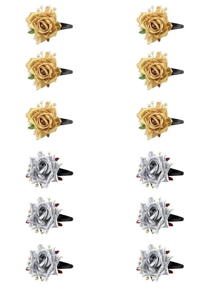 Floral / Flower Tik Tak Hair Pin in Gold & Silver color - CNB8221