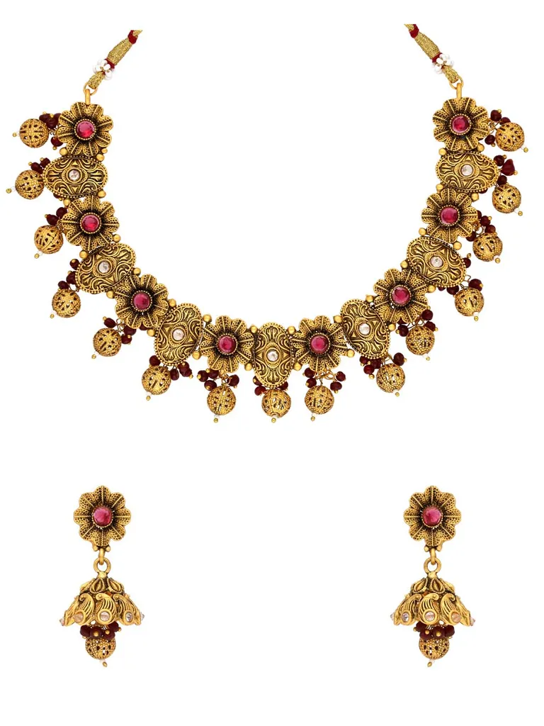 Antique Necklace Set in Rajwadi finish - PRT9069