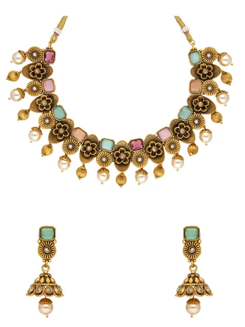Antique Necklace Set in Rajwadi finish - PRT9064