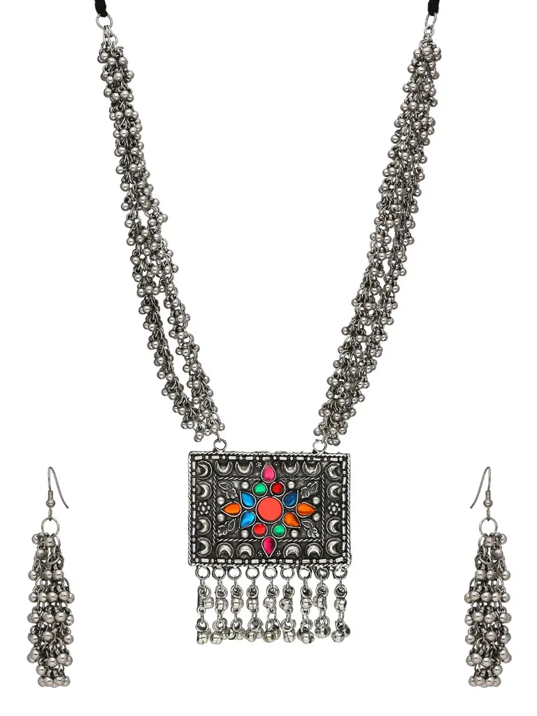 Long Necklace Set in Oxidised Silver finish - CNB35822