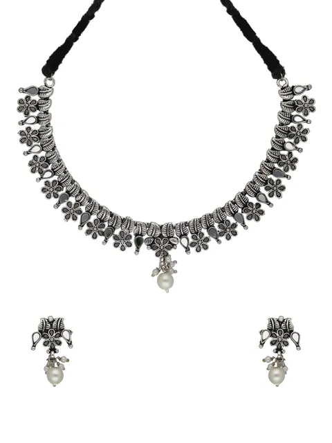 Mirror Necklace Set in Oxidised Silver finish- NS15875