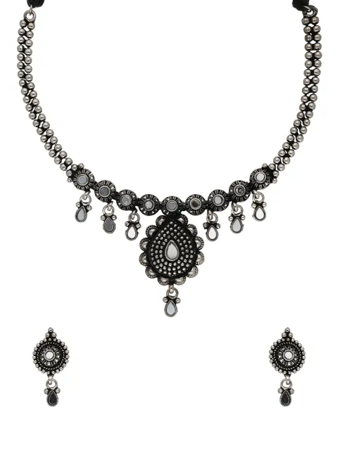 Mirror Necklace Set in Oxidised Silver finish- NS11080