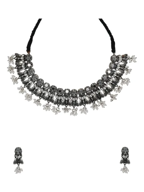 Mirror Necklace Set in Oxidised Silver finish- NS11980