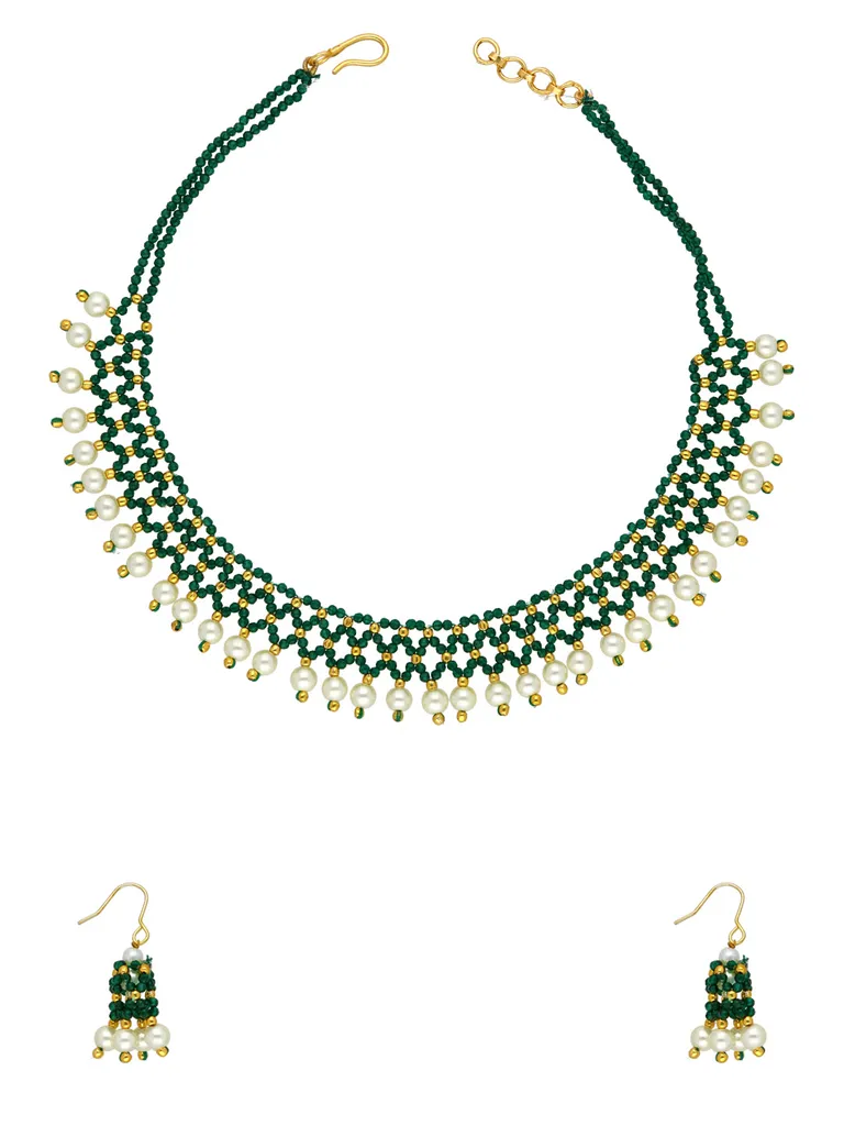 Traditional Necklace Set in Gold finish with Cream Pearl - CNB35016