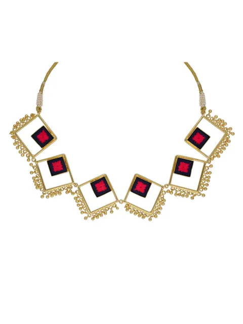 Gold finish Necklace with Silk Thread Embroidery - 1N475