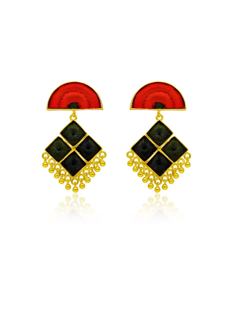 Gold finish Earrings with Silk Thread Embroidery - 1E140