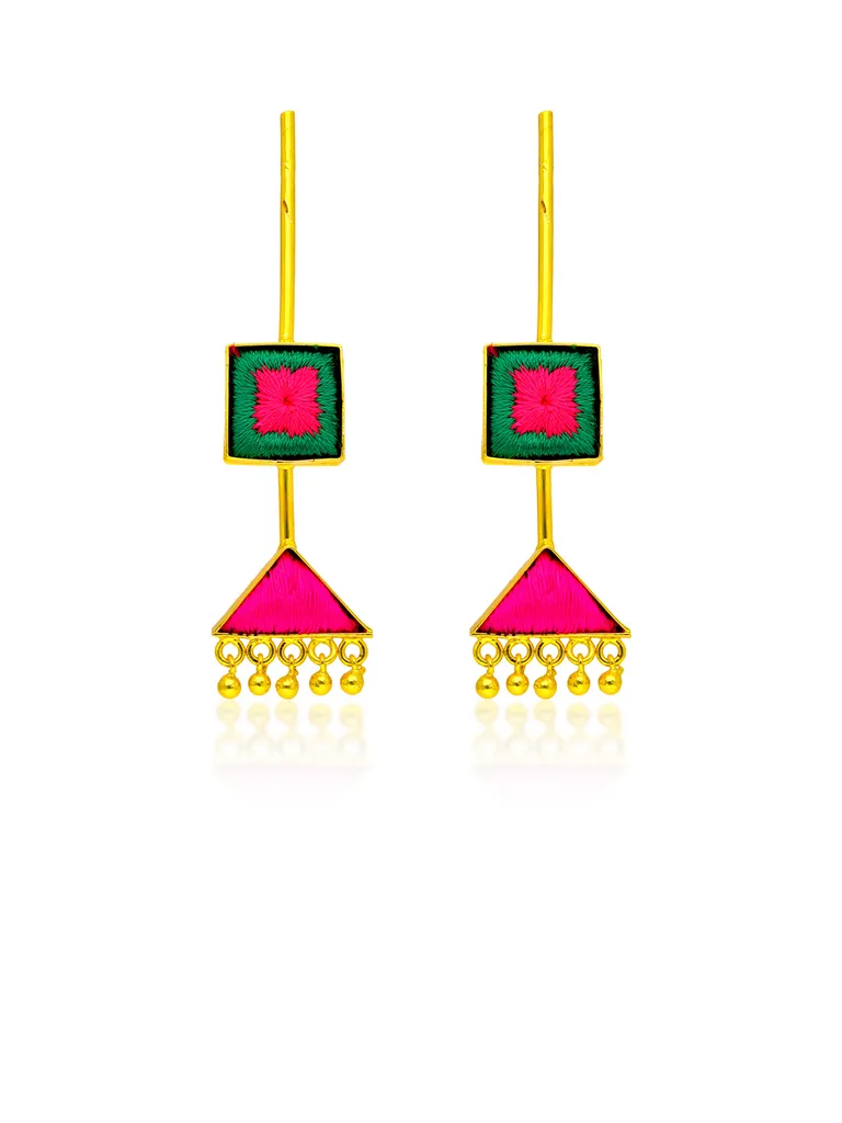 Gold finish Earrings with Silk Thread Embroidery - 1E160