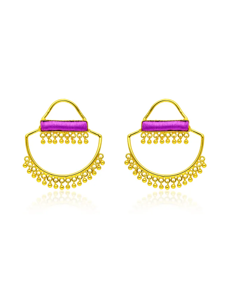 Gold finish Earrings with Silk Thread Embroidery - 1E161