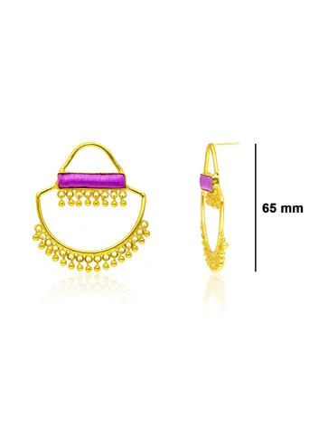 Gold finish Earrings with Silk Thread Embroidery - 1E161
