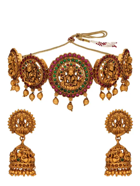 Temple Choker Necklace Set in Gold finish - RNK34