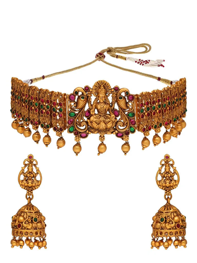 Temple Choker Necklace Set in Gold finish - RNK38