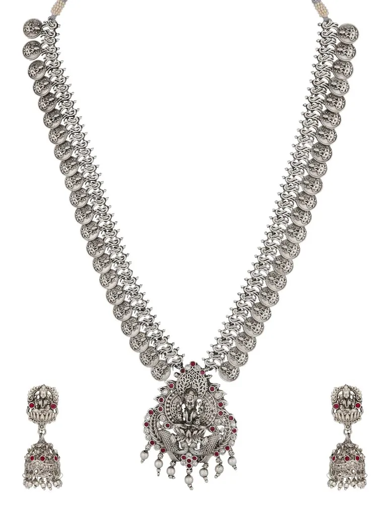 Temple Long Necklace Set in Oxidised Silver finish - RNK51