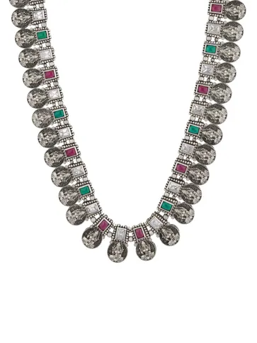 Temple Long Necklace Set in Oxidised Silver finish - RNK53