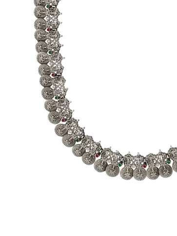 Temple Long Necklace Set in Oxidised Silver finish - RNK65