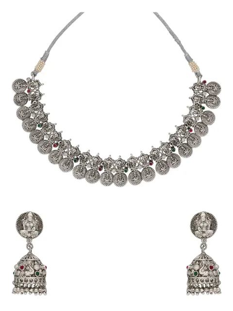 Temple Necklace Set in Oxidised Silver finish - RNK10