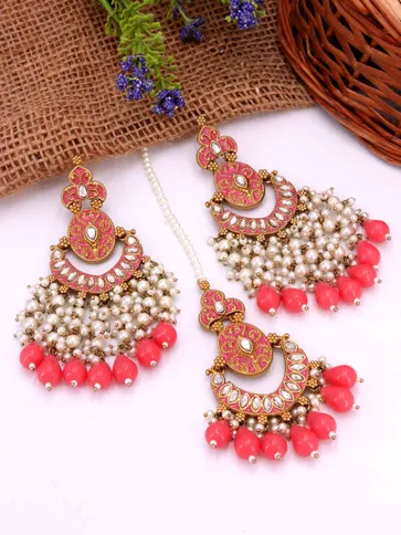 Meenakari Tikka Earring Set in Mehendi finish - BA3879