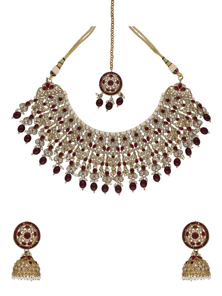 Reverse AD Necklace Set in Mehendi finish - 6395