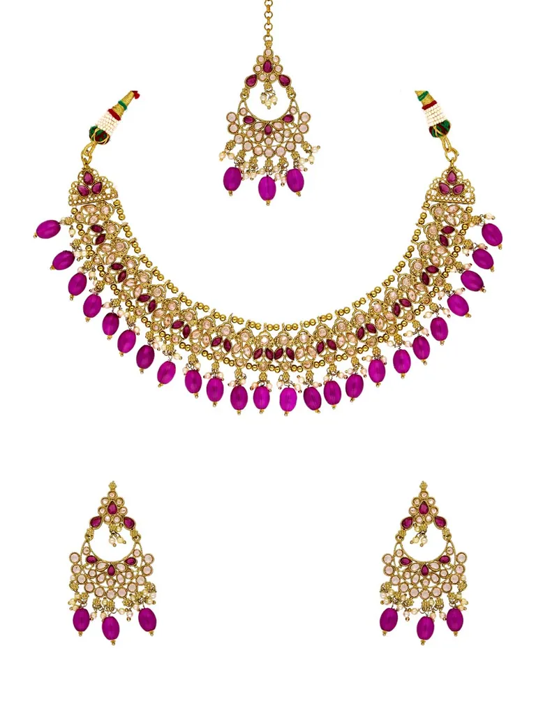 Reverse AD Necklace Set in Mehendi finish - 6356