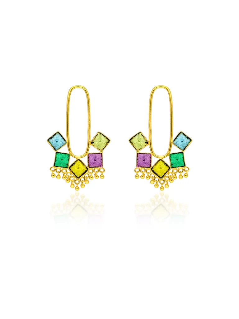 Gold finish Earrings with Silk Thread Embroidery - 1E159