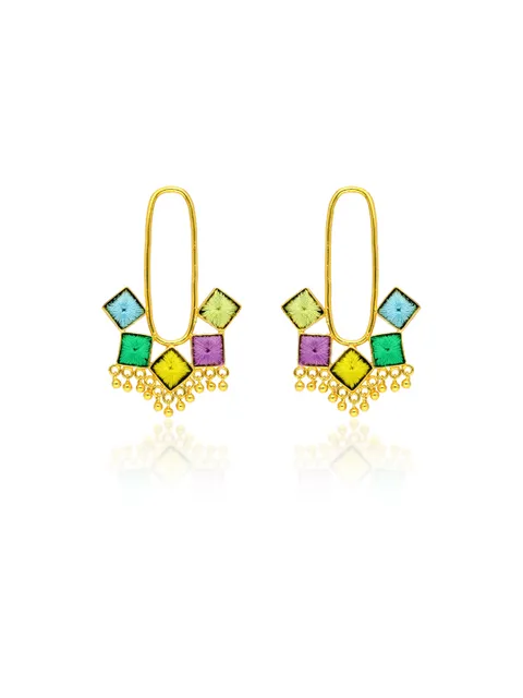 Gold finish Earrings with Silk Thread Embroidery - 1E159