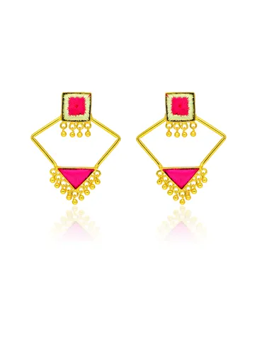 Gold finish Earrings with Silk Thread Embroidery - 1E145