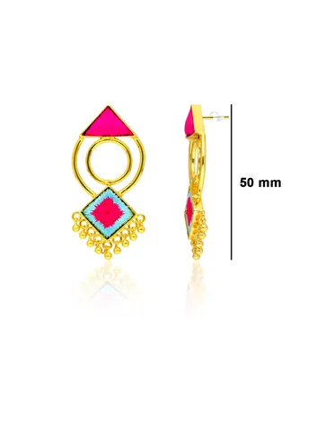 Gold finish Earrings with Silk Thread Embroidery - 1E149