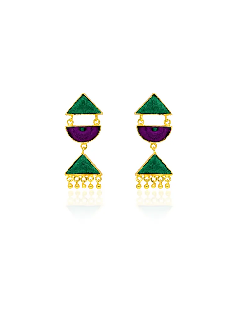 Gold finish Earrings with Silk Thread Embroidery - 1E147