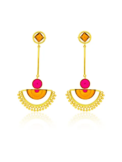 Gold finish Earrings with Silk Thread Embroidery - 1E153
