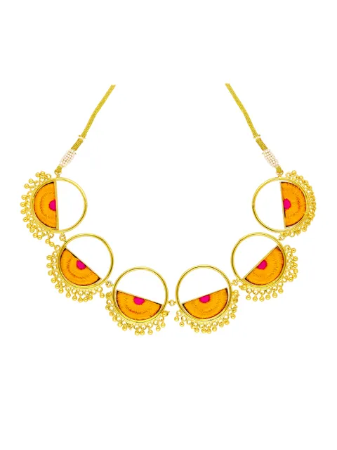 Gold finish Necklace with Silk Thread Embroidery - 1N477
