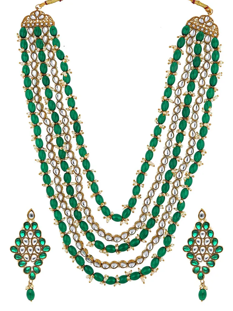 Kundan Long Necklace Set in Mehendi finish - S1624