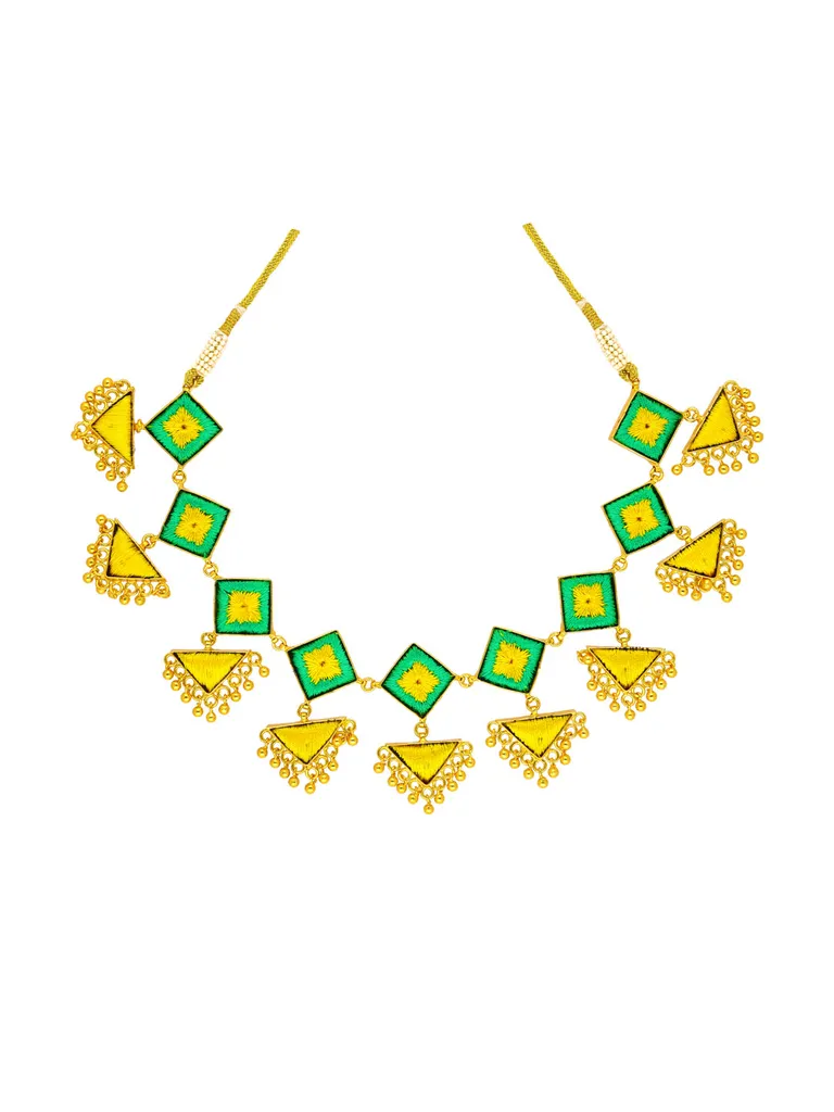 Gold finish Necklace with Silk Thread Embroidery - 1N480