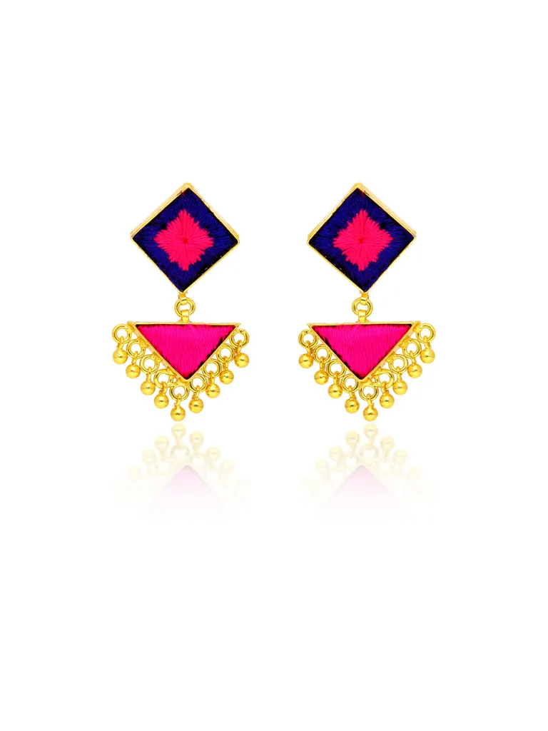 Gold finish Earrings with Silk Thread Embroidery - 1N164