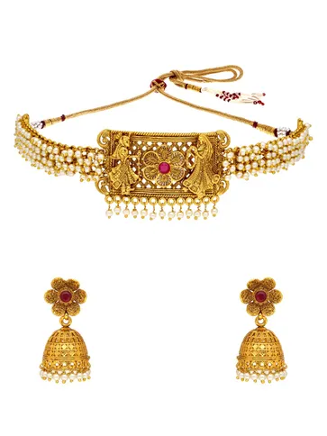 Antique Choker Necklace Set in Gold finish - AMN323