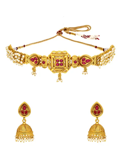 Antique Choker Necklace Set in Gold finish - AMN324