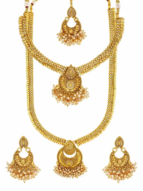 Antique Short Necklace with Long Haram Combo Set - AMN329