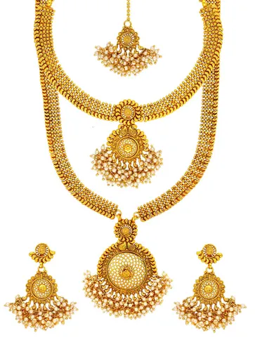 Antique Short Necklace with Long Haram Combo Set - AMN330