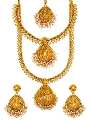 Antique Short Necklace with Long Haram Combo Set - AMN331