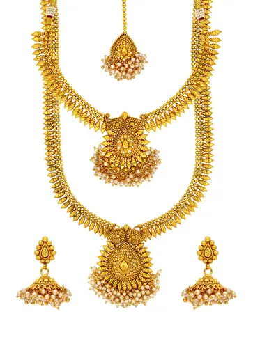 Antique Short Necklace with Long Haram Combo Set - AMN332