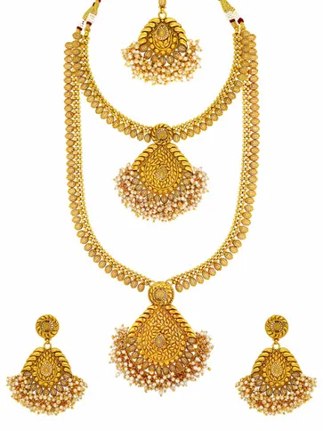 Antique Short Necklace with Long Haram Combo Set - AMN334
