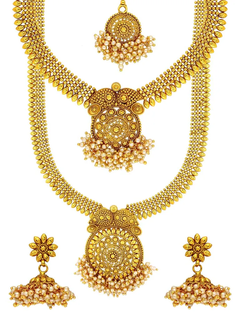 Antique Short Necklace with Long Haram Combo Set - AMN336