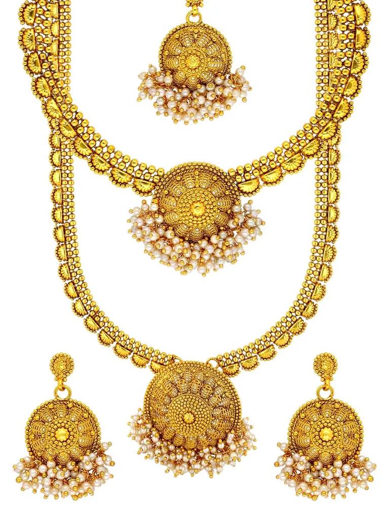 Antique Short Necklace with Long Haram Combo Set - AMN335