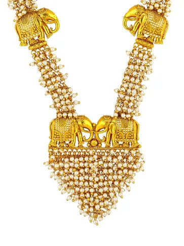 Antique Long Necklace Set in Gold finish - AMN341