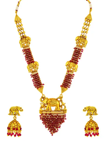 Antique Long Necklace Set in Gold finish - AMN340