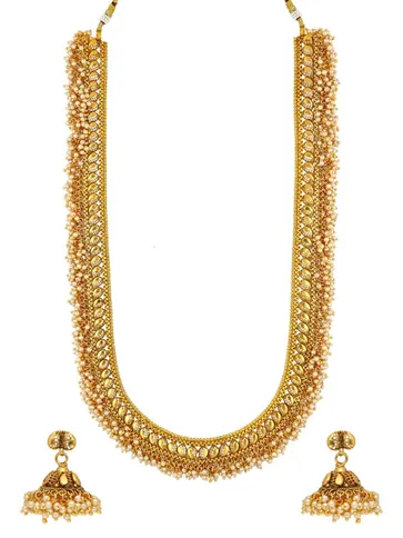 Antique Long Necklace Set in Gold finish - AMN347