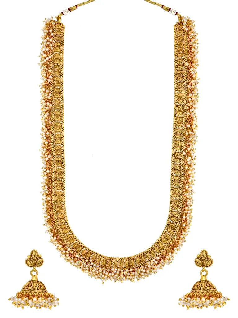 Antique Long Necklace Set in Gold finish - AMN351