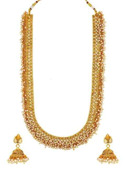 Antique Long Necklace Set in Gold finish - AMN350