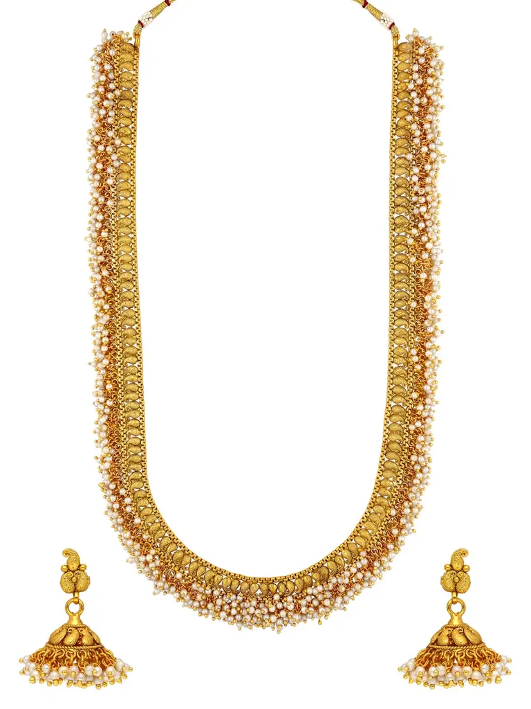 Antique Long Necklace Set in Gold finish - AMN352