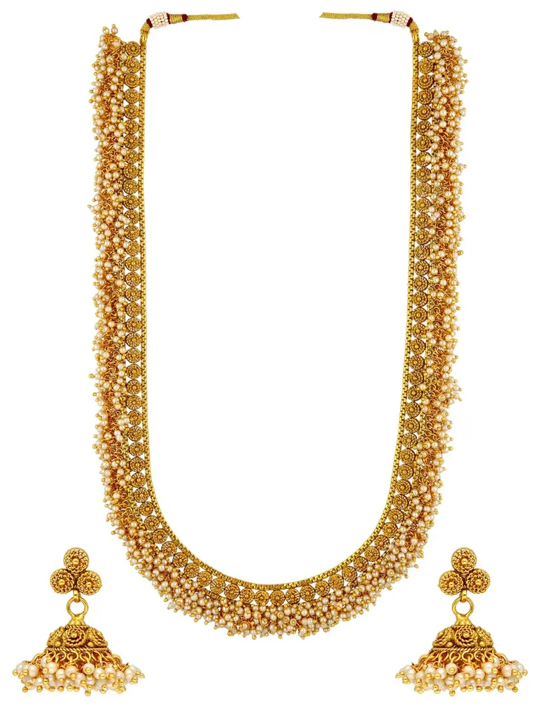 Antique Long Necklace Set in Gold finish - AMN354