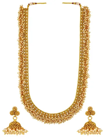 Antique Long Necklace Set in Gold finish - AMN354