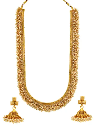 Antique Long Necklace Set in Gold finish - AMN355